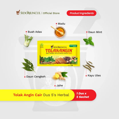 Tolak Angin Cair Dus 5's Herbal - Masuk Angin Mual Flu Demam