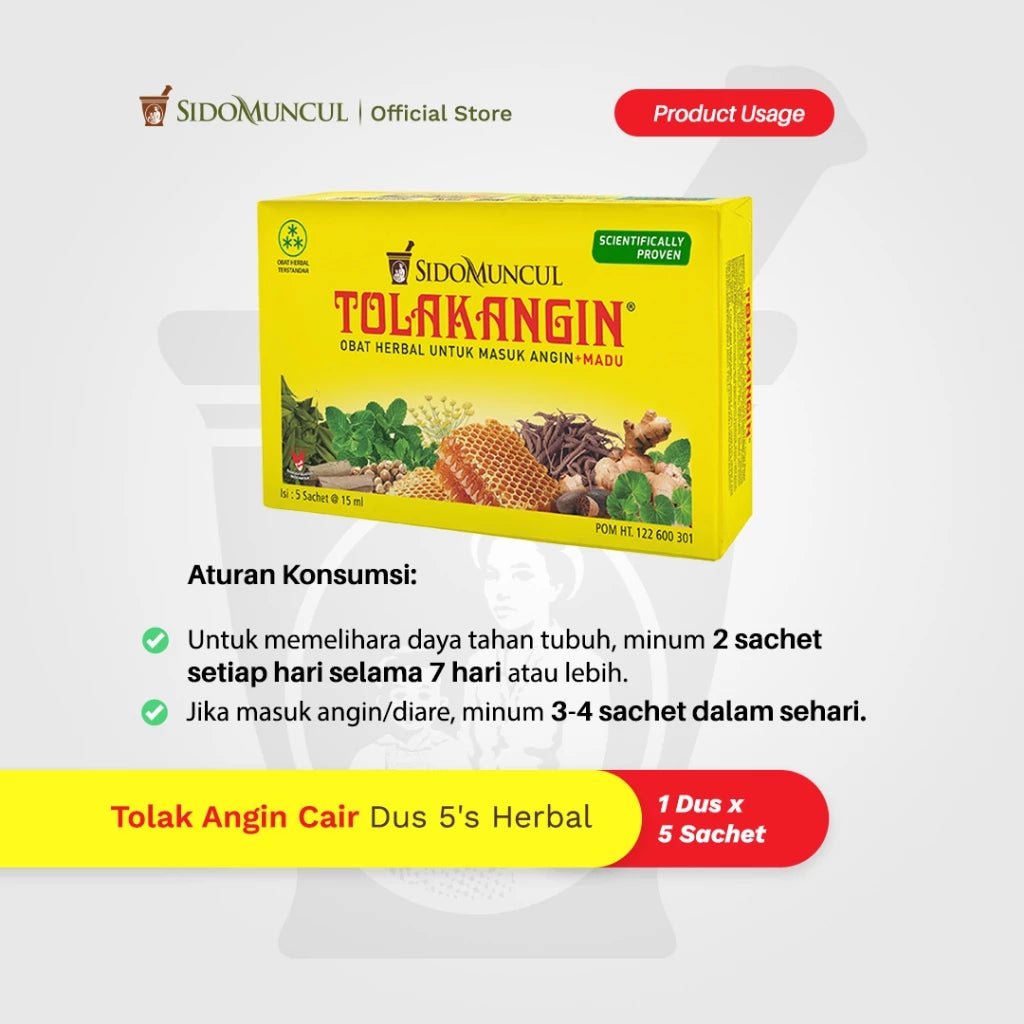 Tolak Angin Cair Dus 5's Herbal - Masuk Angin Mual Flu Demam