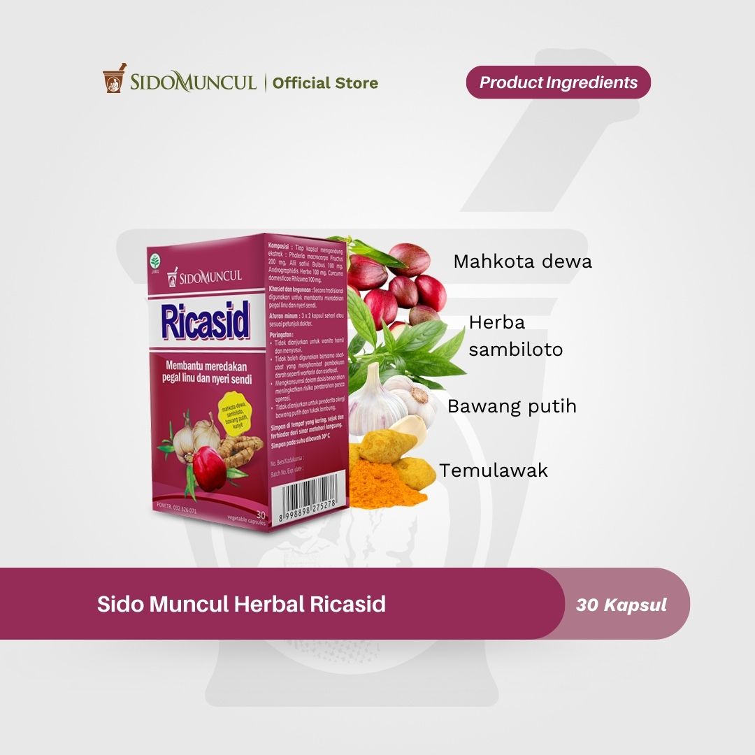 Sido Muncul Ricasid 30 Capsules Herbal - Relieves aches, pains, and joint pain