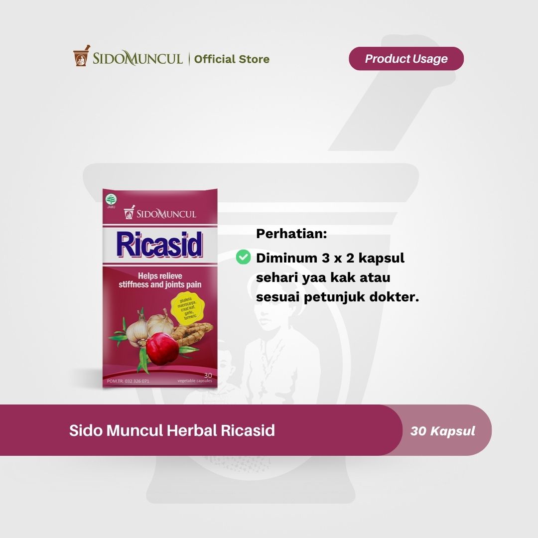 Sido Muncul Ricasid 30 Capsules Herbal - Relieves aches, pains, and joint pain