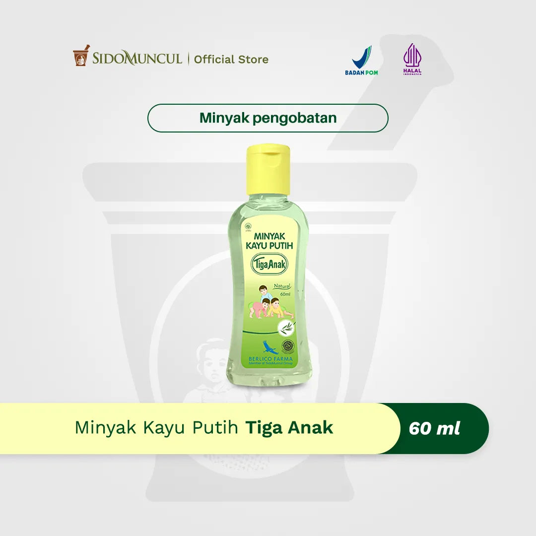 Berlico Minyak Kayu Putih Tiga Anak 60mL - Menghangatkan Perut Kembung Bayi
