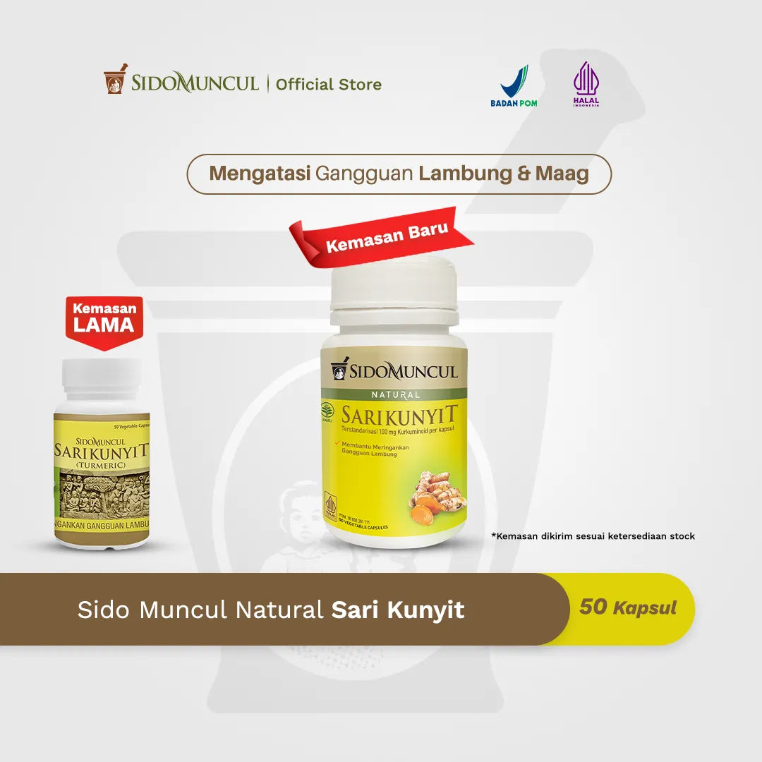 Sido Muncul Herbal Turmeric Extract 50 Capsules - Gastritis and Stomach Acid Relief