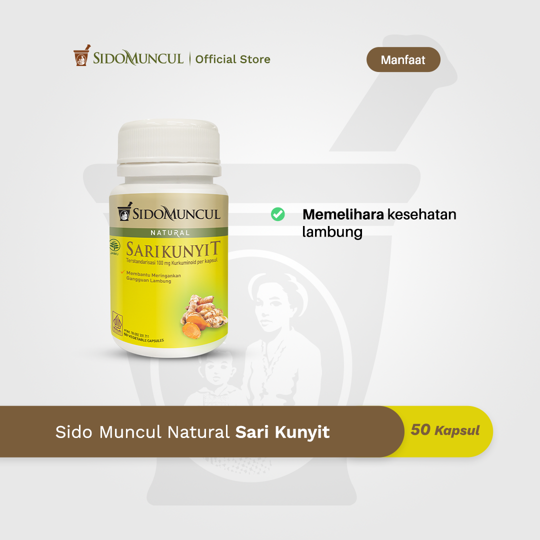 Sido Muncul Herbal Turmeric Extract 50 Capsules - Gastritis and Stomach Acid Relief