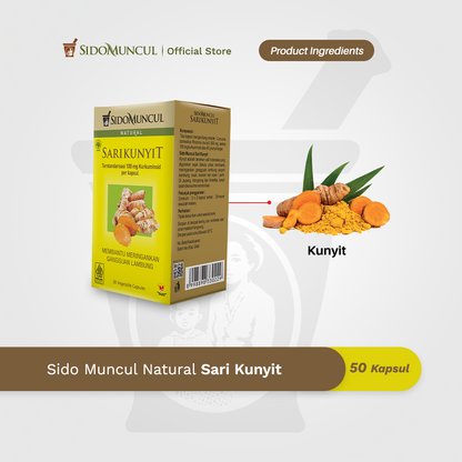 Sido Muncul Herbal Turmeric Extract 50 Capsules - Gastritis and Stomach Acid Relief