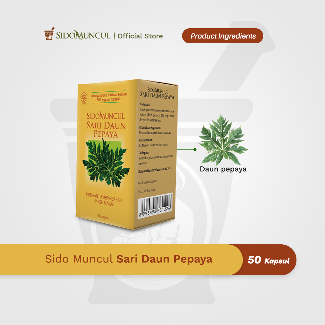 Sido Muncul Natural Sari Daun Pepaya 50 Kapsul - Memperbaiki Nafsu Makan