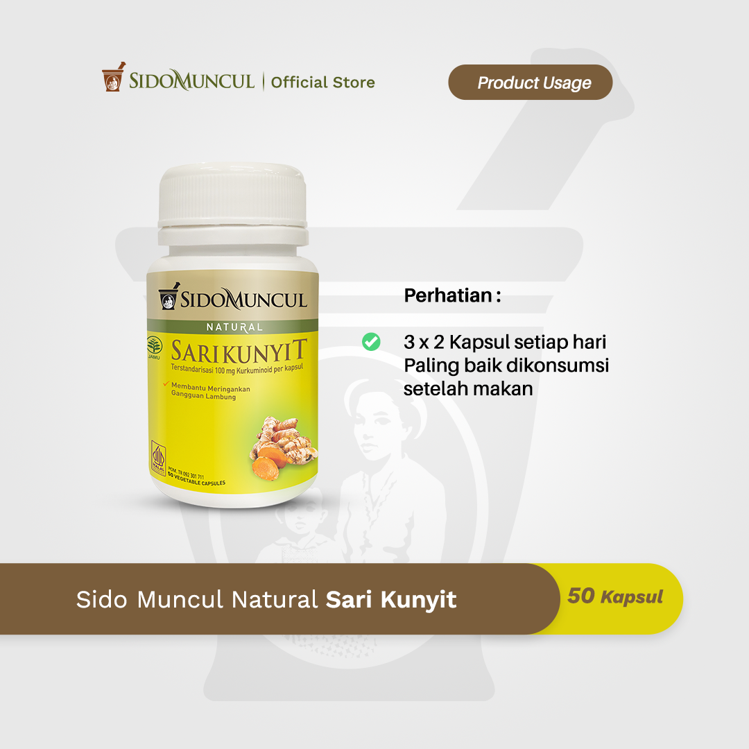 Sido Muncul Herbal Turmeric Extract 50 Capsules - Gastritis and Stomach Acid Relief