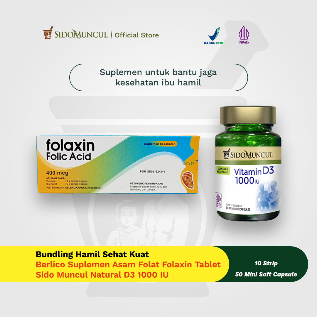 Healthy & Strong Pregnancy Bundle - Folaxin Folic Acid Tablets (10 Strips) + Sido Muncul Vitamin D3 1000 IU