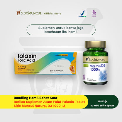 Healthy & Strong Pregnancy Bundle - Folaxin Folic Acid Tablets (10 Strips) + Sido Muncul Vitamin D3 1000 IU