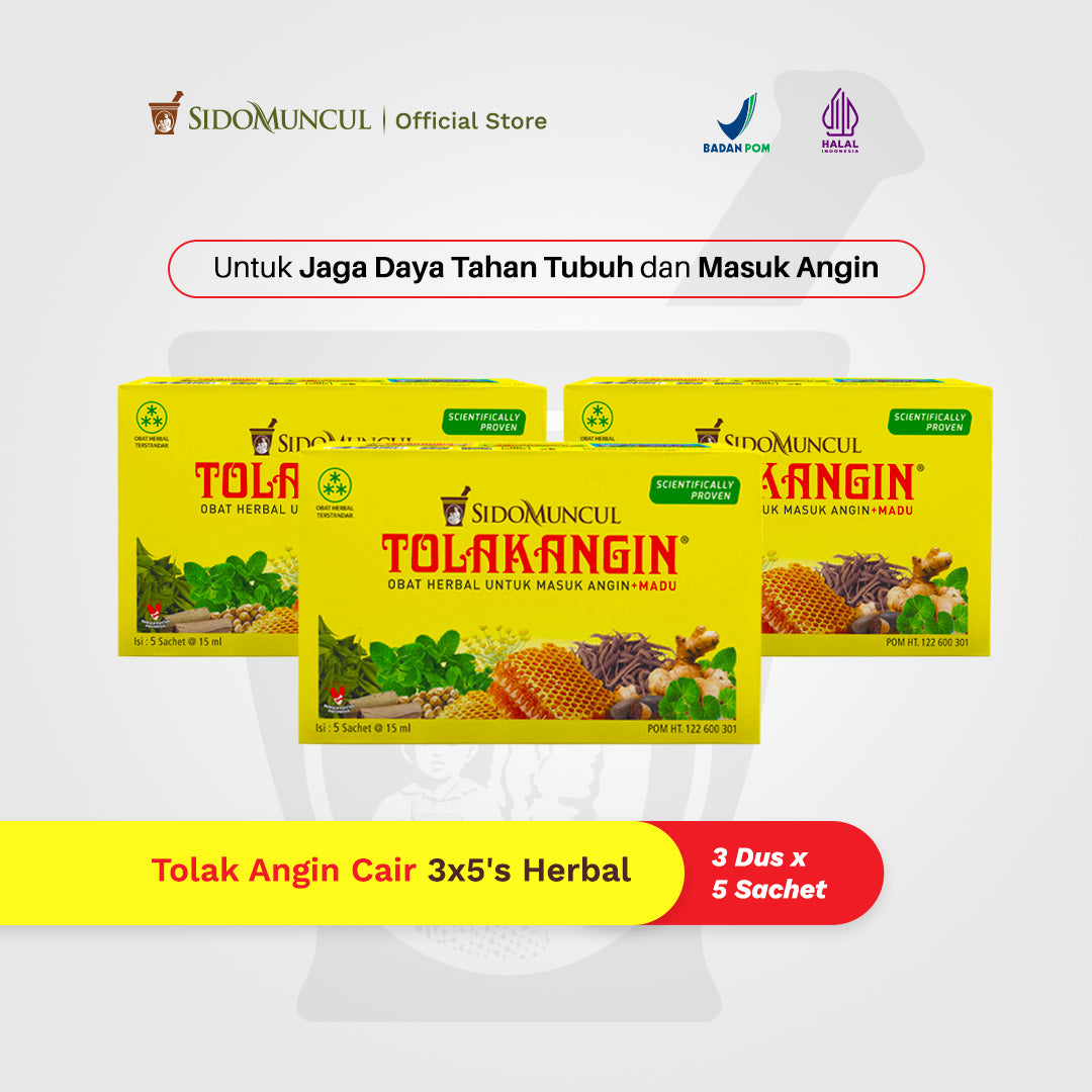 Tolak Angin Liquid Herbal Remedy, Box of 3 x 5 Sachets – For Wind-Related Ailments, Nausea, Flu, and Fever