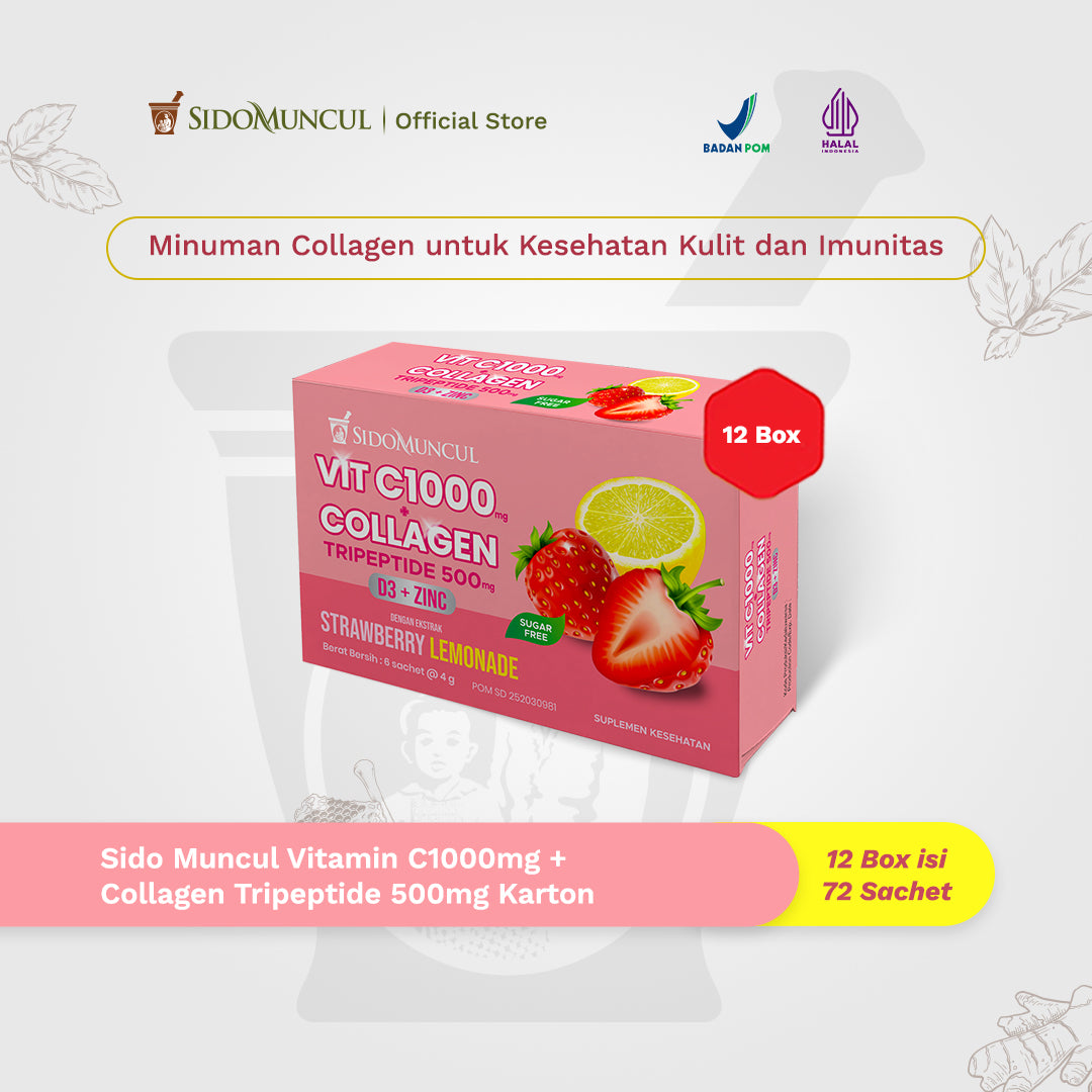 C+Collagen 12-Box Pack, 72 Sachets – Collagen Tripeptide Drink, 500 mg + 1,000 mg Vitamin C, for Skin Health and Immunity