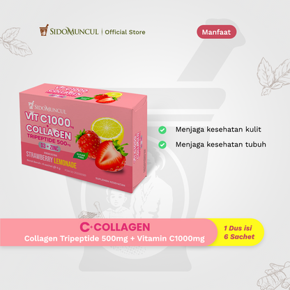 C+Collagen, 5 Boxes of 30 Sachets – Collagen Tripeptide Drink, 500 mg + Vitamin C, 1,000 mg, for Skin Health and Immunity