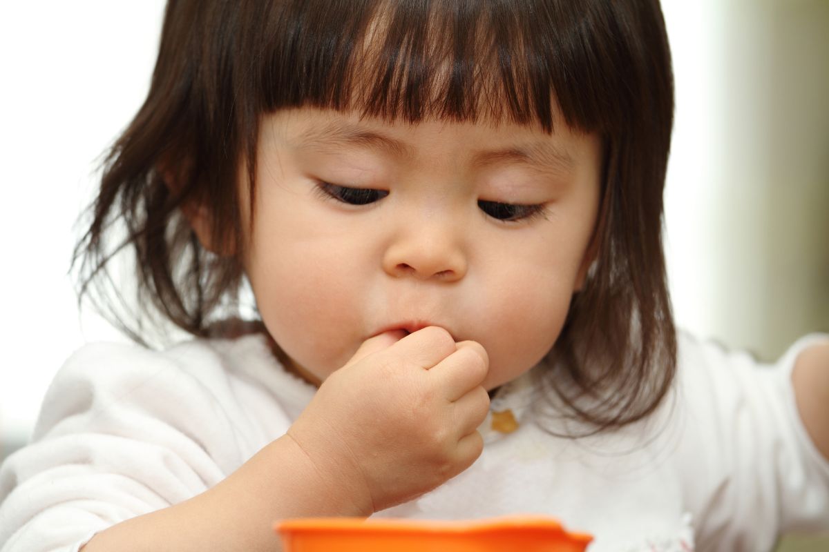 Anak satu tahun sedang makan