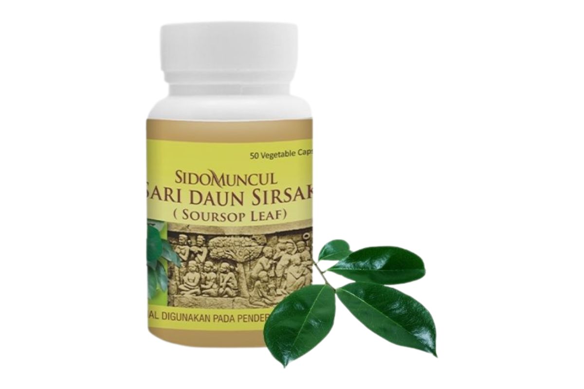 Kemasan Sido Muncul Natural Sari Daun Sirsak dan daun sirsak