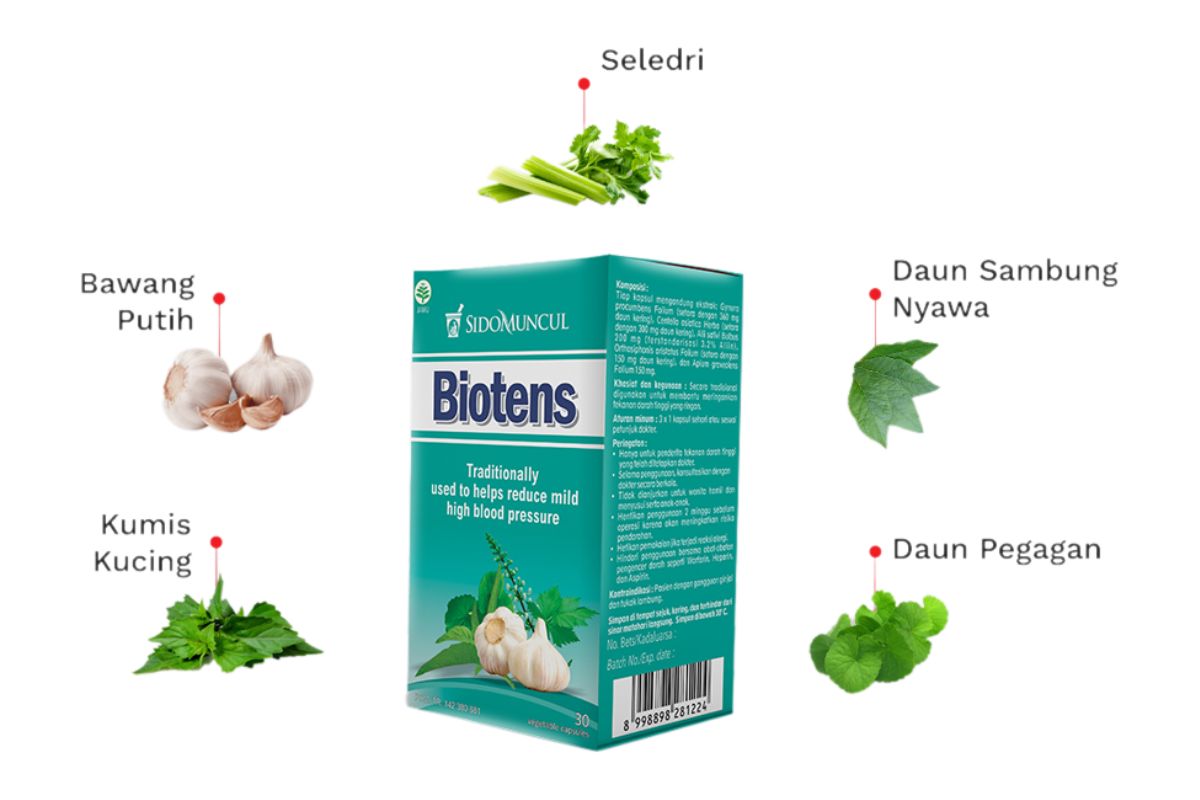 Kemasan dan komposisi Sido Muncul Natural Biotens