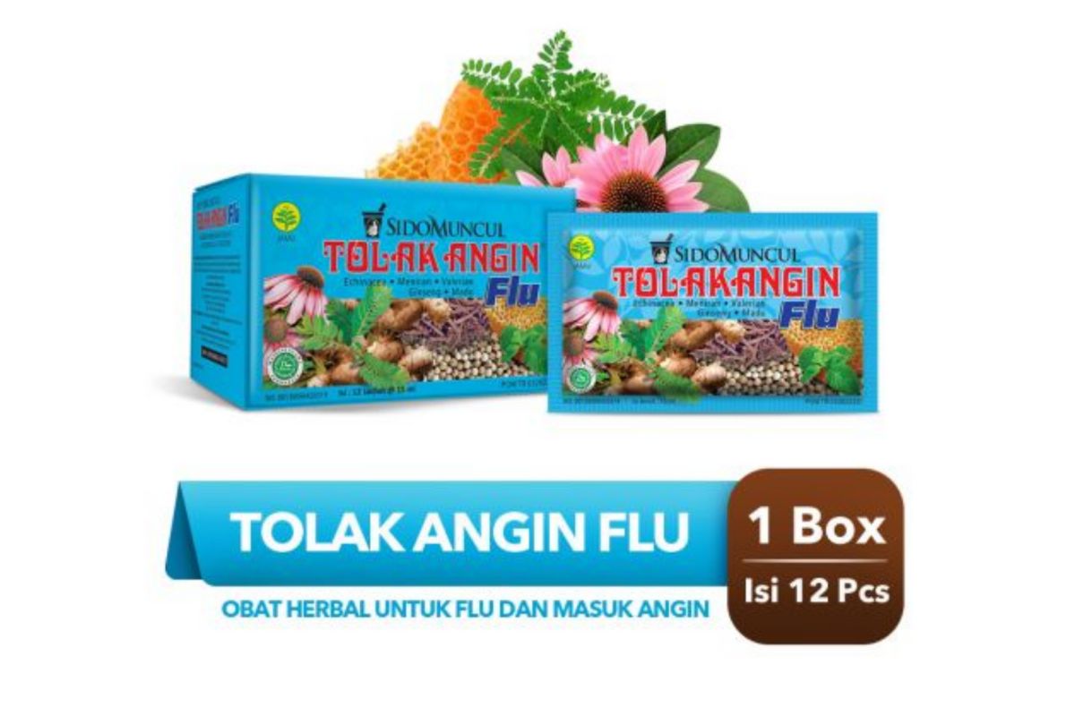 Kemasan box dan sachet Tolak Angin Flu