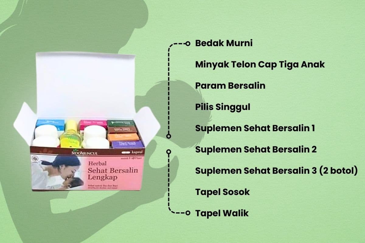 Isi produk Sido Muncul Herbal Sehat Bersalin Lengkap